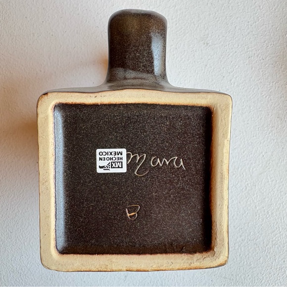 Mara Mexico Kokopelli Blue Heavy Pottery Square Mug Cup Hand Crafted Signed - Picture 4 of 6